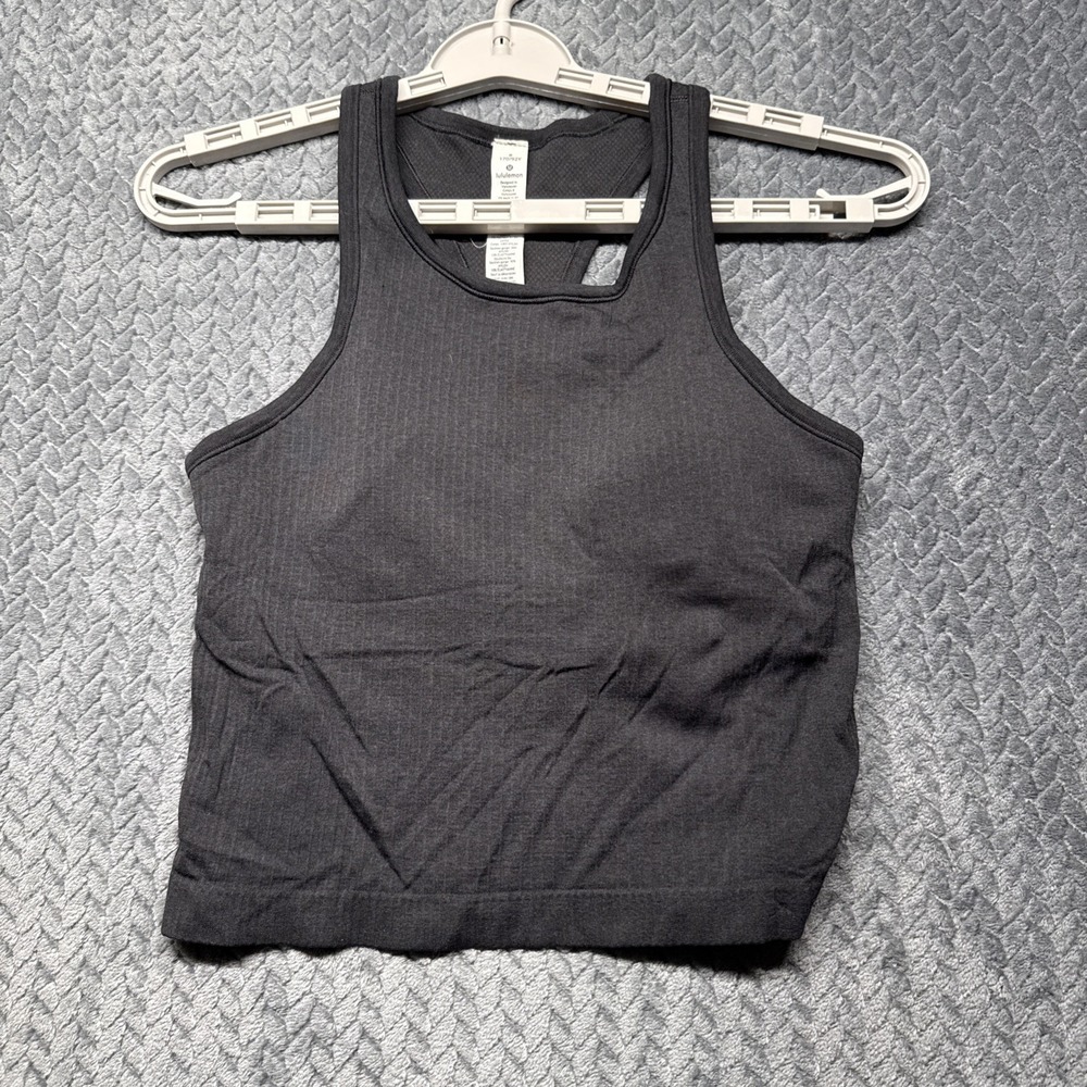 Lululemon Racerback Crop Tank Size 8 Built In Bra Removable Pads Black Yoga READ